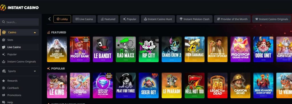 instant casino lobby
