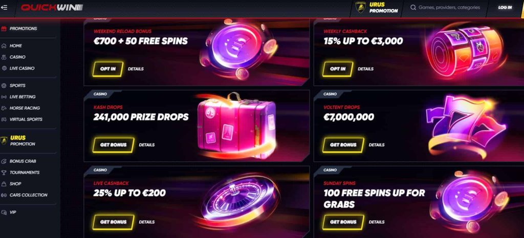 quickwin reload casino bonuses