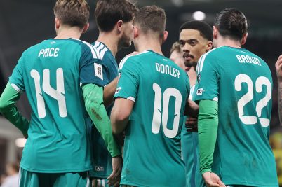 Northern Ireland team celebrating Jamie Donley's goal against Luxembourg / With the World Cup playoff draw made on Thursday, the levels of excitement and anticipation are high among Republic of Ireland and Northern Ireland fans, but a cruel trap door threat awaits.